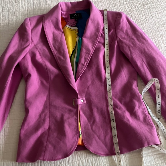 EUC David Meister lavender cotton blazer w/colorful Silk lining & snap closure - Picture 12 of 12